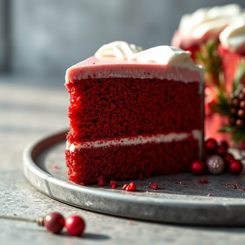 Christmas Red Velvet Cheesecake for Festive Gatherings 2 Christmas red velvet cheesecake slice with creamy texture and red crumb crust