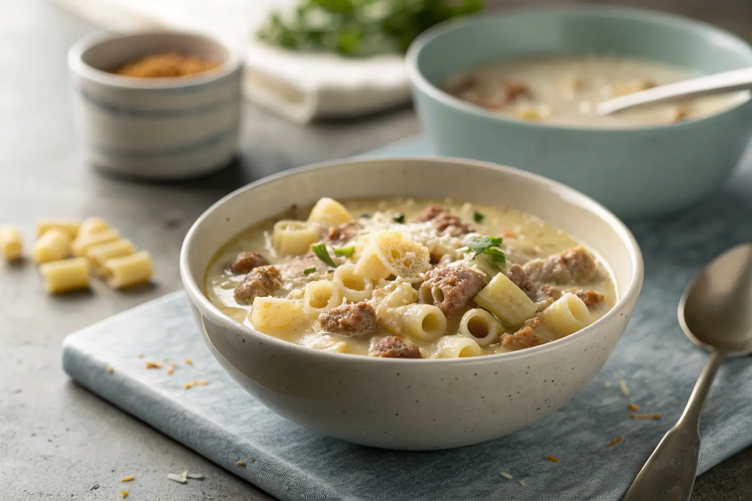 Creamy Parmesan Italian Sausage Ditalini Soup