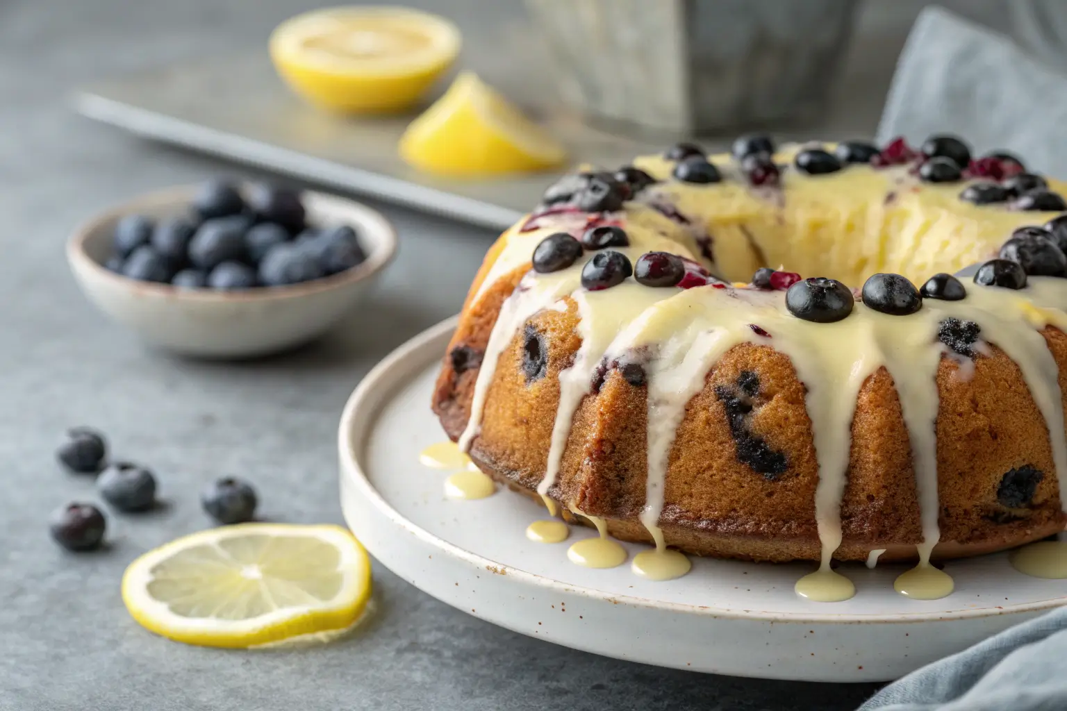 Moist Lemon Blueberry Bundt Cake Bursting with Flavor