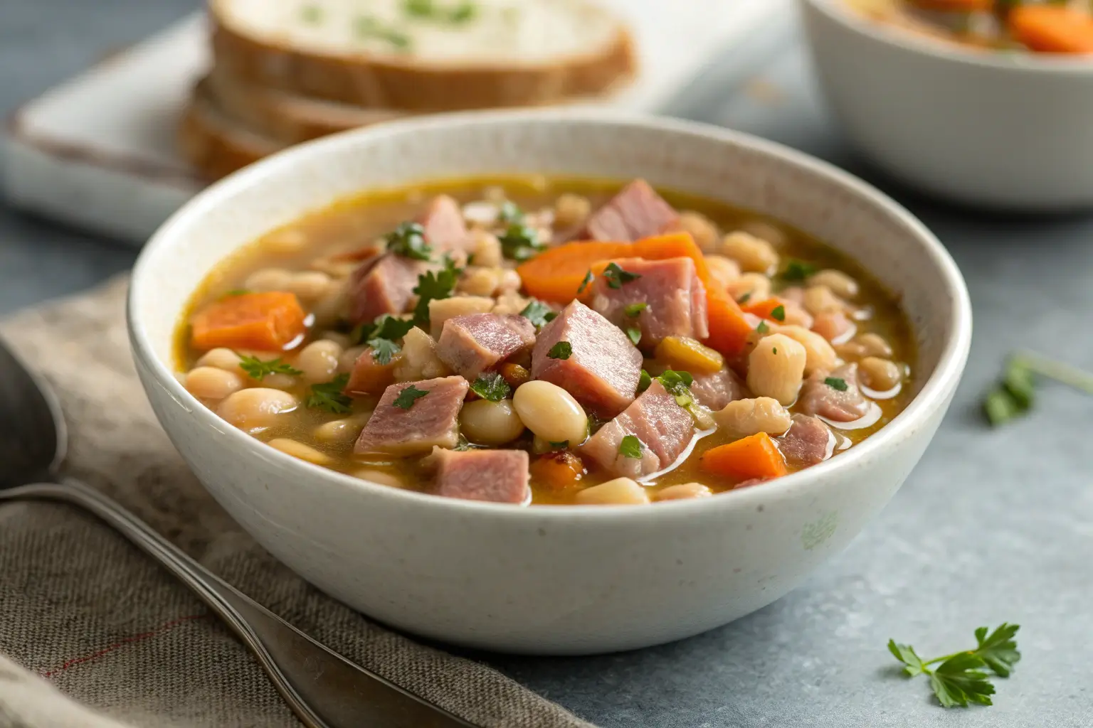 Slow Cooker Ham Bone and Navy Bean Soup for Cozy Nights 2 bowl of slow cooker ham bone and navy bean soup with vegetables