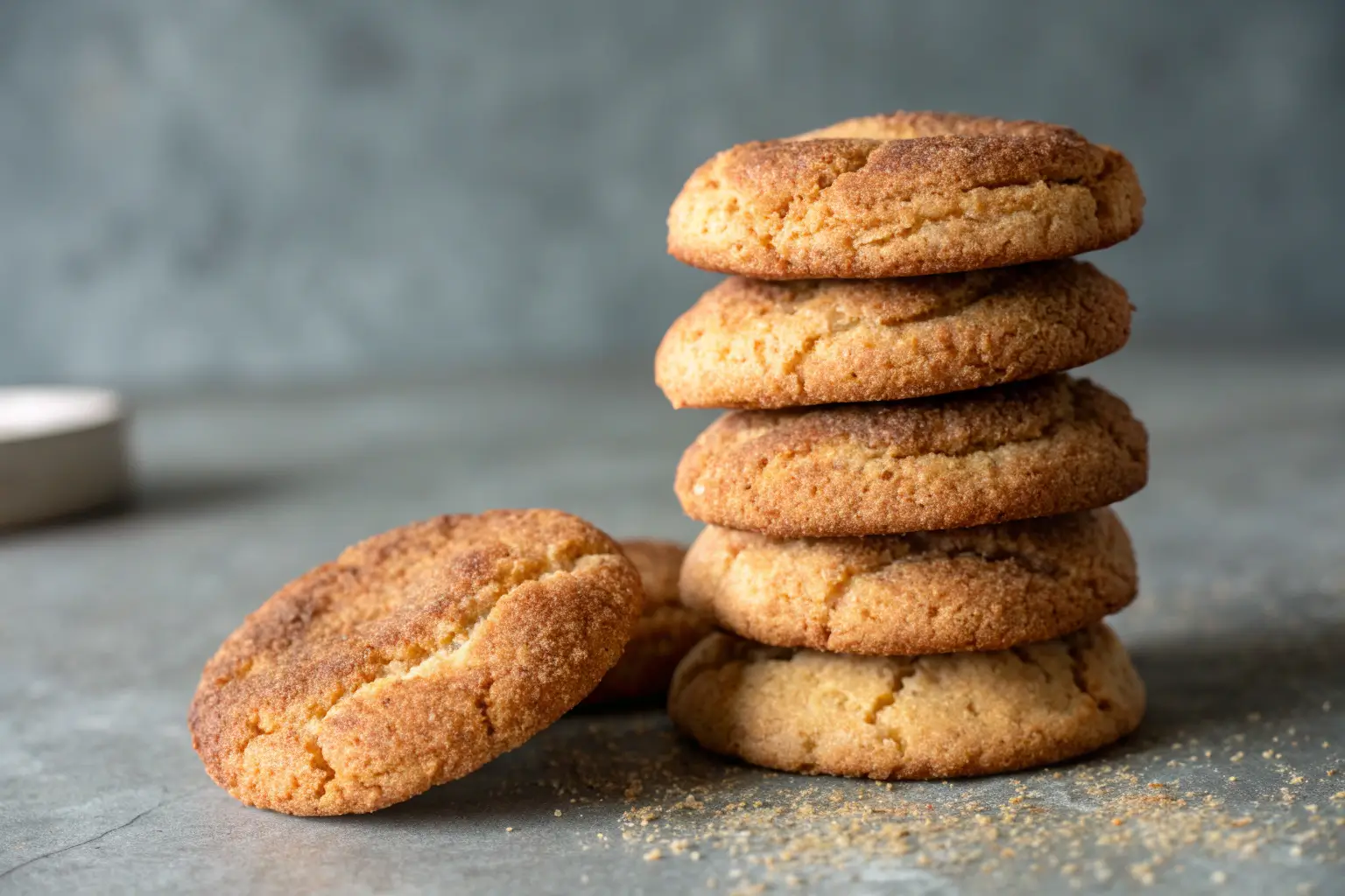 Sweet Tooth Easy Snacks: Soft Snickerdoodle Cookies 2 Soft snickerdoodle cookies stacked with cinnamon sugar coating