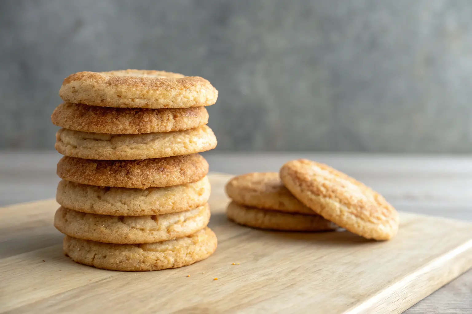 Soft Snickerdoodle Cookies for Easy Homemade Christmas Treats 2 Soft snickerdoodle cookies stacked with cinnamon sugar coating