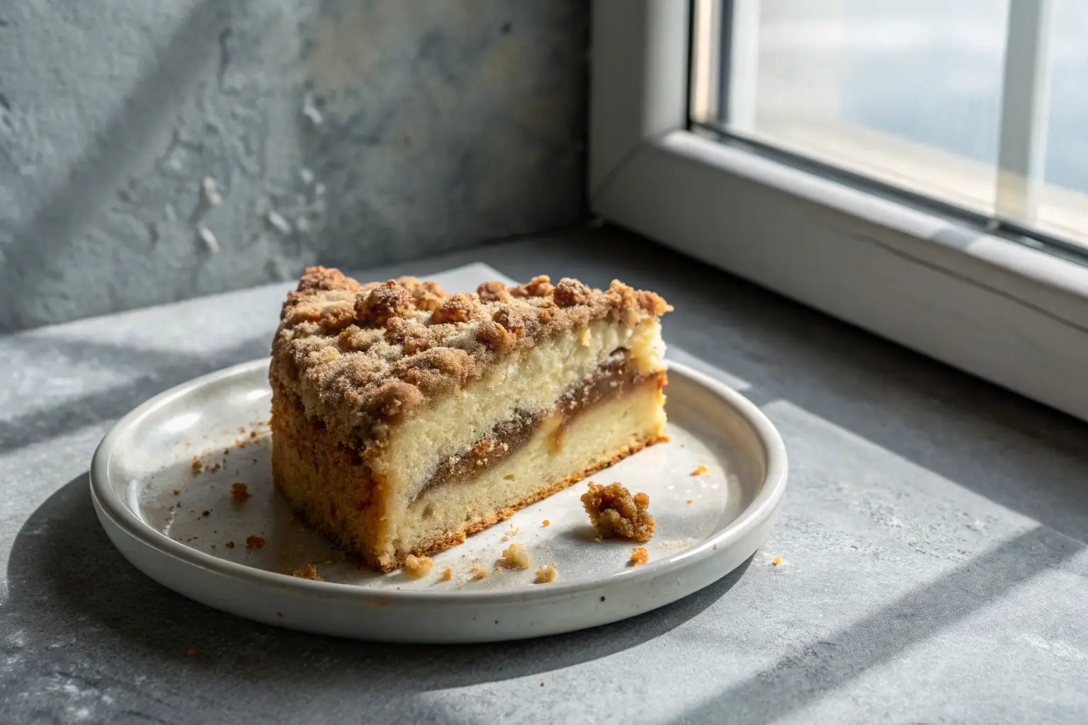 Sour Cream Coffee Cake with Cinnamon Streusel 2 slice of sour cream coffee cake with cinnamon streusel topping