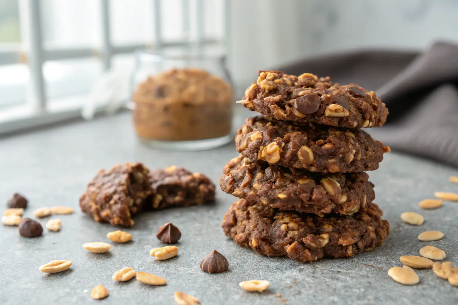 Sugar Free No-Bake Cookies: Easy & Healthy Treat 2 Sugar free no-bake chocolate peanut butter cookies stacked