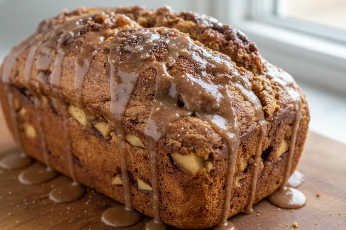 Amish Apple Fritter Bread with Cinnamon Glaze 2 Loaf of Amish apple fritter bread with cinnamon glaze
