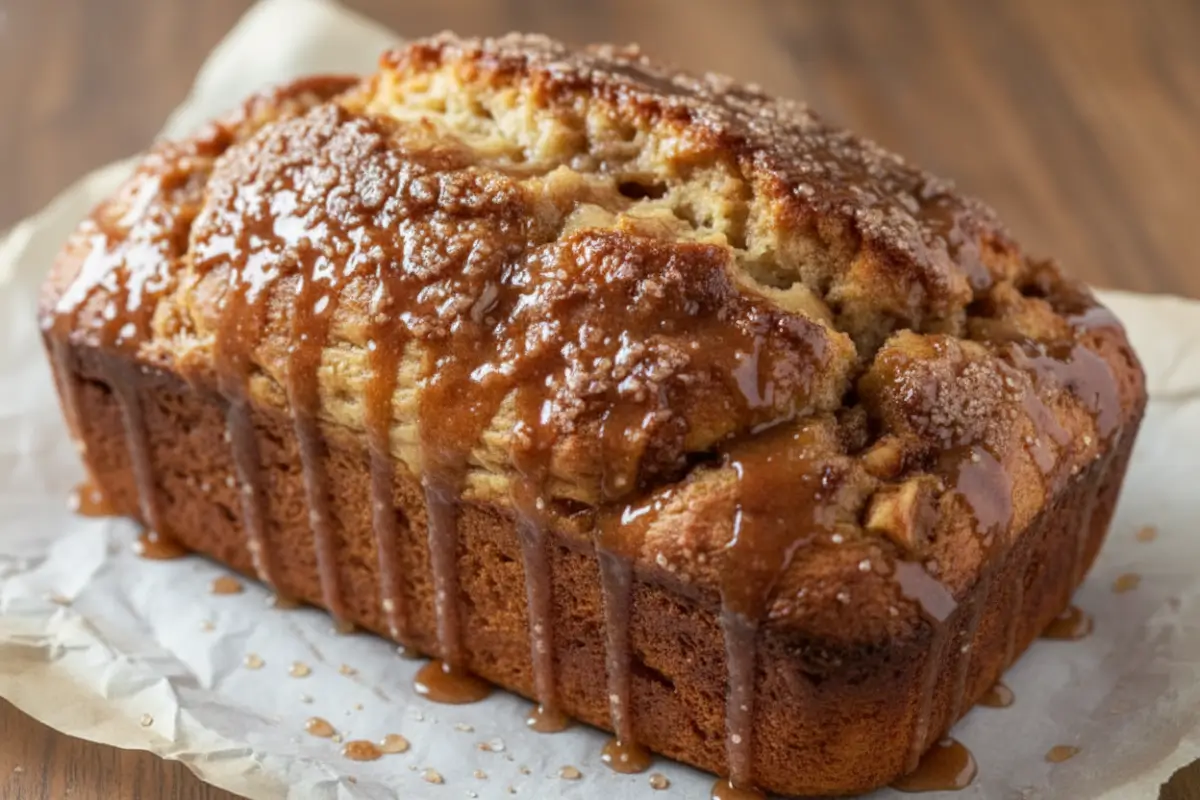 Amish Apple Fritter Bread with Cinnamon Glaze 2 Loaf of apple fritter bread with cinnamon glaze