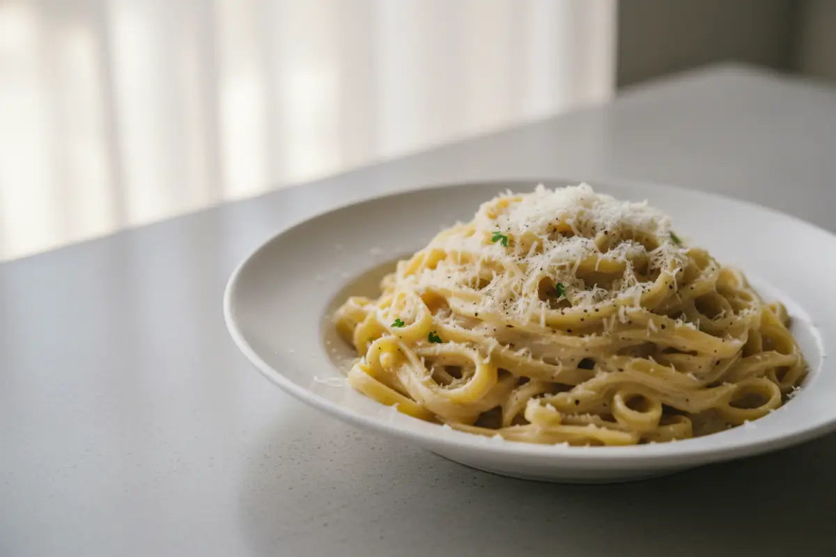 Best Fettuccine Alfredo Recipe for Creamy Comfort 2 Creamy Fettuccine Alfredo pasta garnished with Parmesan cheese