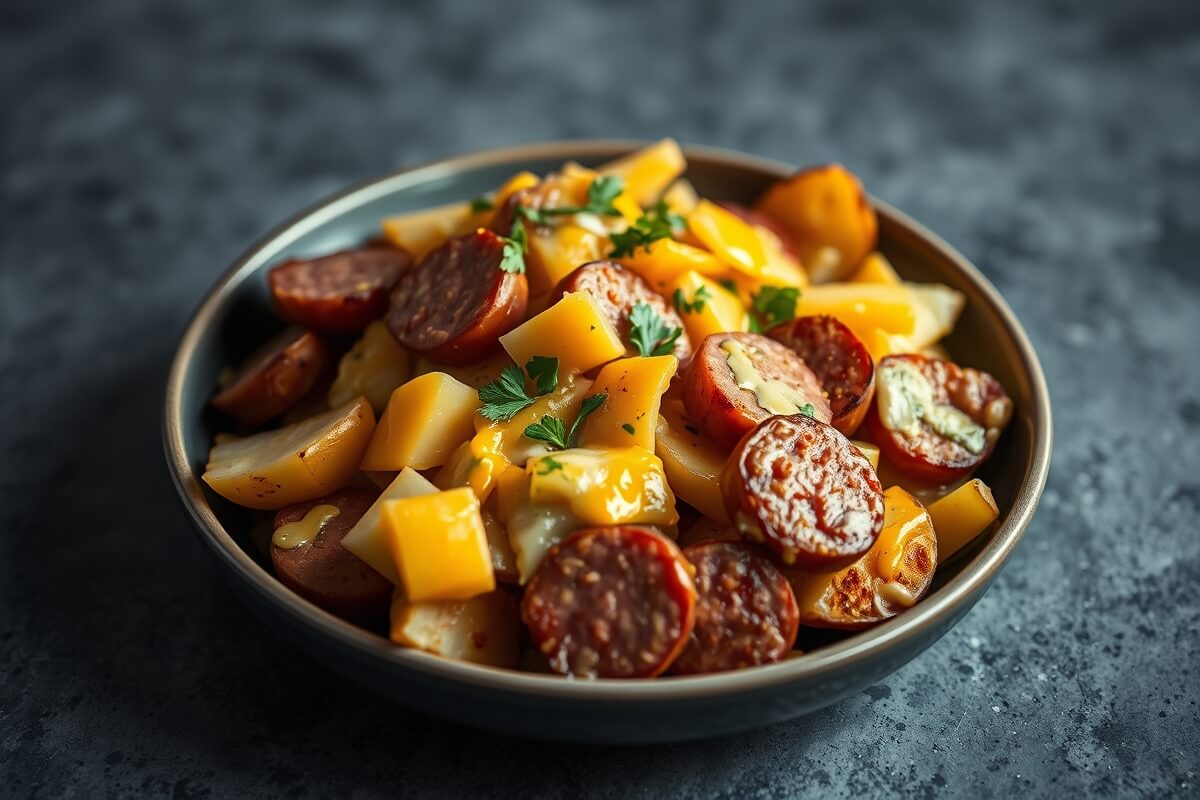 Cheesy Ranch Potatoes with Smoked Sausage: Fast Dinner 2 Cheesy ranch potatoes with smoked sausage baked golden and melted cheese