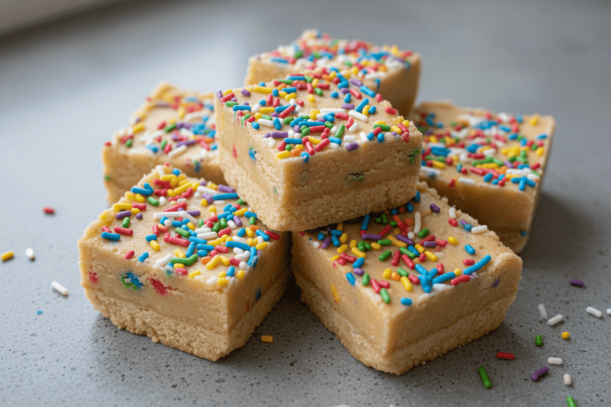 Sugar Cookie Fudge Recipe With Condensed Milk 2 high-angle close-up of sugar cookie fudge squares with sprinkles
