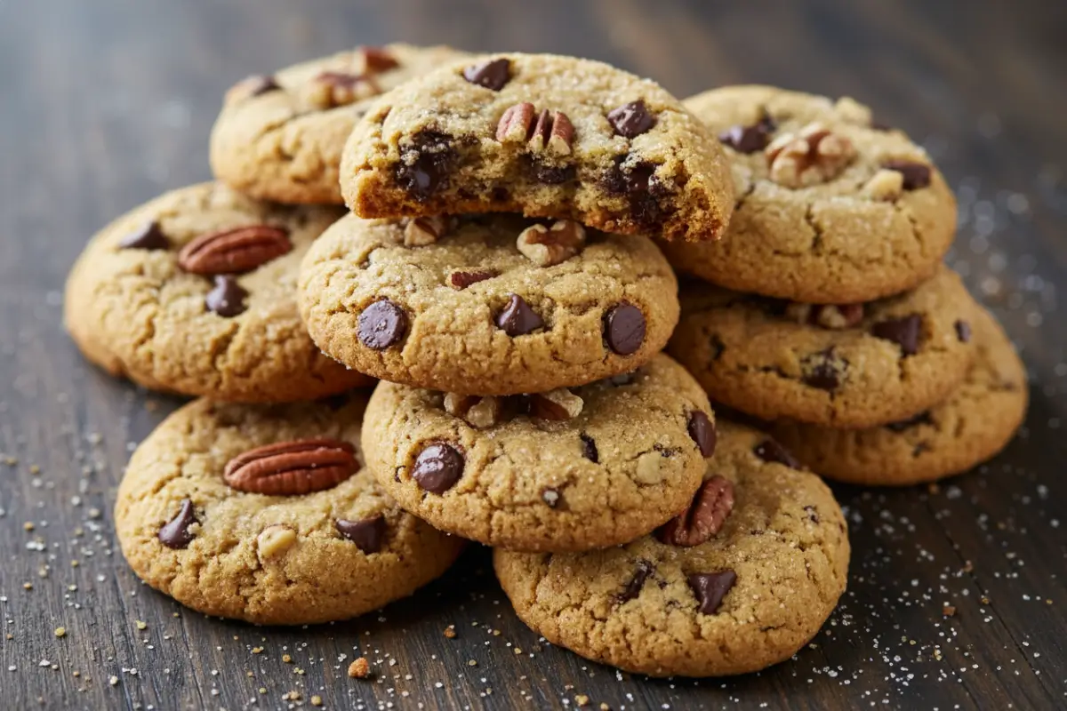 Easy Christmas Cracker Cookies for Holiday Cheer 2 Stack of Christmas cracker cookies with chocolate chips