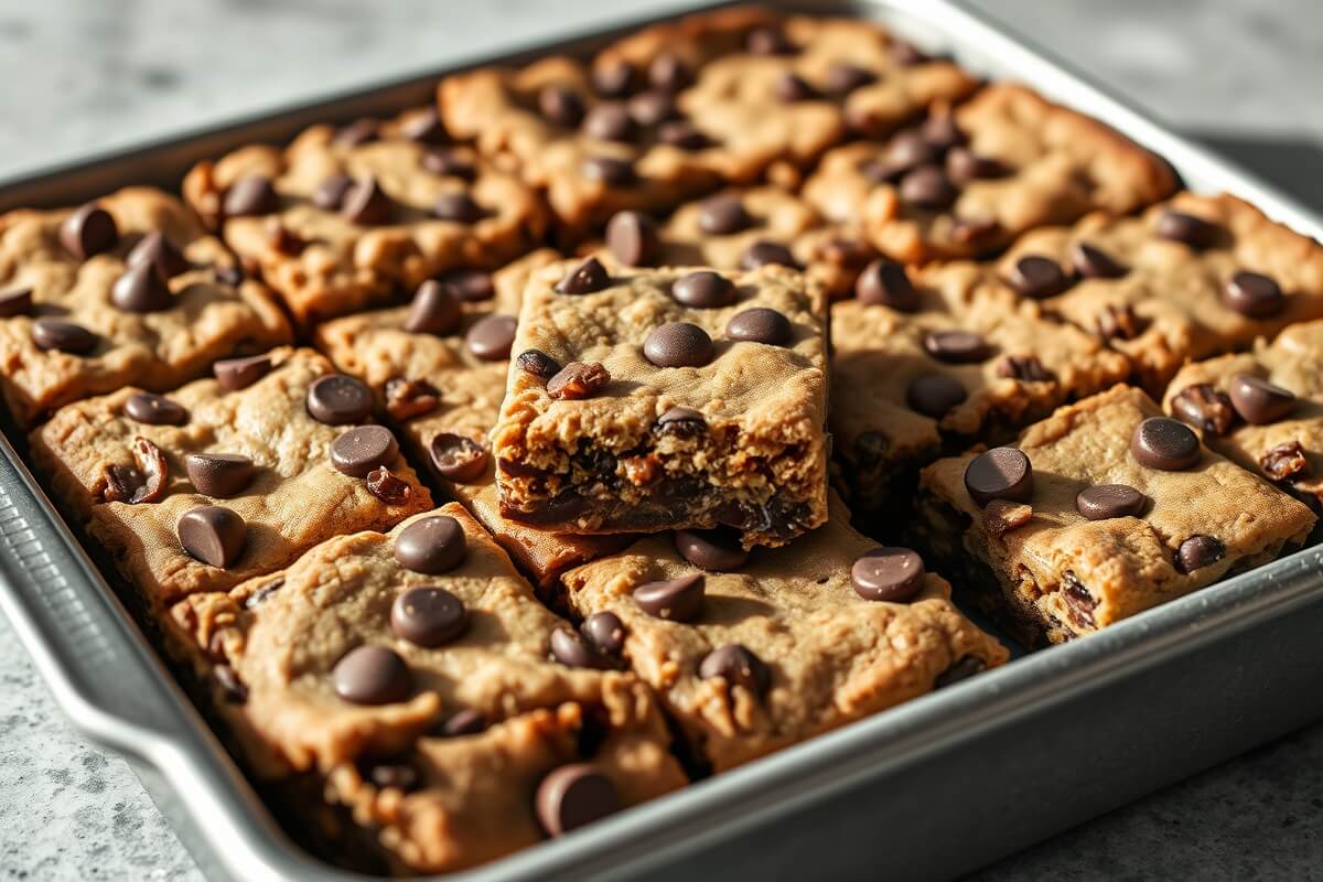 12 Easy No Bake Christmas Cookies for Effortless Holiday Treats 2 No bake Christmas cookie squares with chocolate chips and nuts on gray background