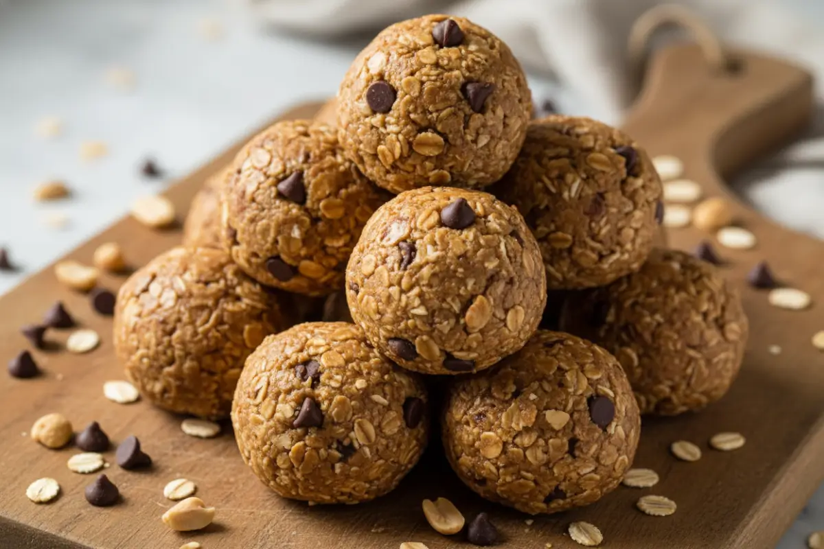 Peanut Butter Energy Bites for Healthy Snacks 2 Peanut butter energy bites with oats and chocolate chips