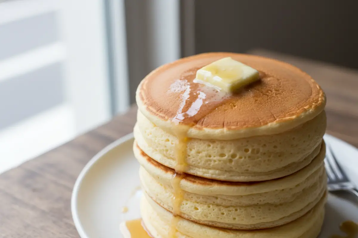 Fluffy Japanese Soufflé Pancakes in 30 Minutes 2 Stack of fluffy Japanese pancakes with butter
