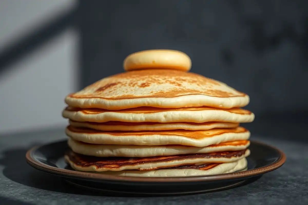 Fluffy Japanese Soufflé Pancakes That Actually Work 2 Fluffy Japanese soufflé pancakes stacked with syrup and fresh fruit