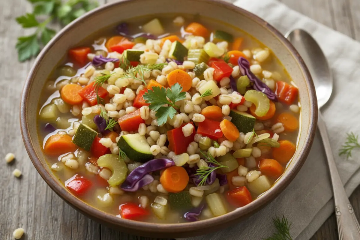Easy Delicious Vegetable Barley Soup Recipe in 20 Minutes 2 Bowl of colorful vegetable barley soup