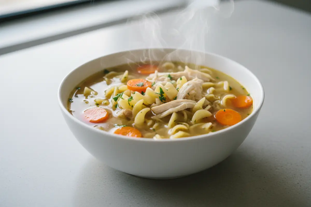 Slow Cooker Chicken Noodle Soup With Carrots and Celery 2 Bowl of slow cooker chicken noodle soup with carrots and noodles