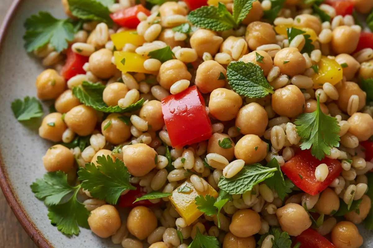 Barley Salad: Don't Make This Mistake 2 Colorful barley salad with chickpeas and fresh vegetables