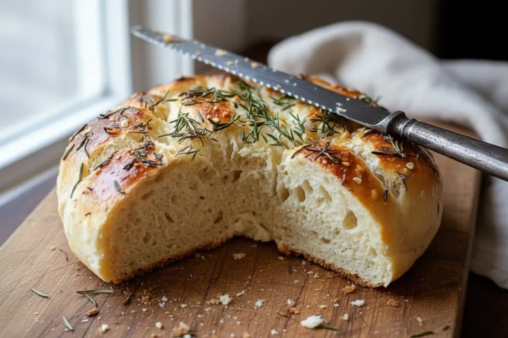 Restaurant-Style Rustic No Knead Rosemary Garlic Bread