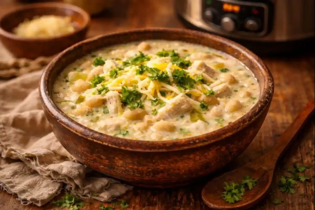 Creamy crockpot white chicken chili