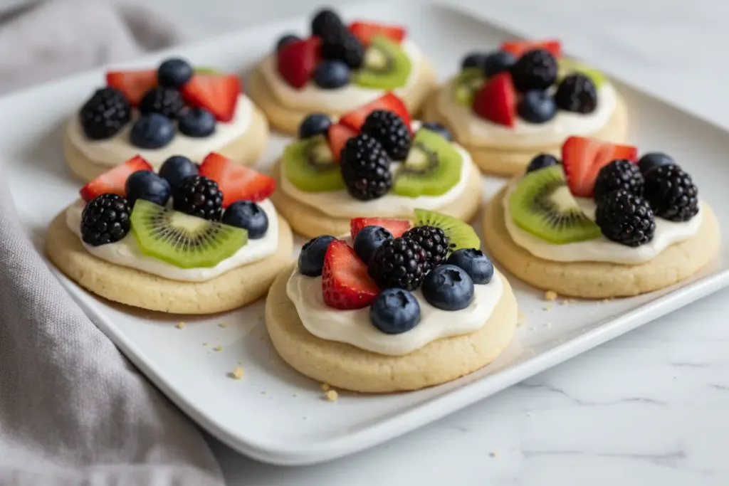 mini sugar cookie fruit pizza