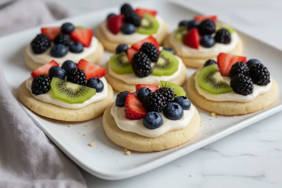 mini sugar cookie fruit pizza